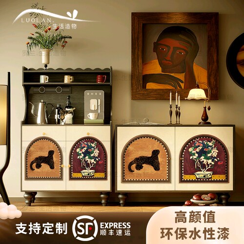 法式奶油风豹富实木餐边柜收纳