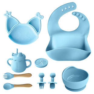 宝宝整套餐具一体吸盘式分格盘婴儿硅胶辅食碗围兜叉勺儿童训练碗