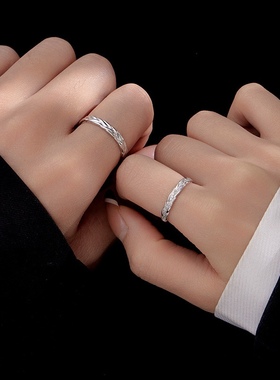 S925纯银森系麦穗情侣对戒2024新款男女穗穗平安轻奢可调节戒指