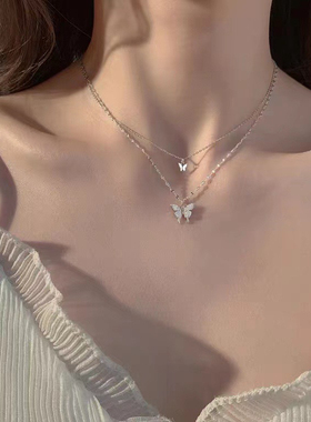s925纯银蝴蝶项链轻奢小众2024年新款爆款女士锁骨生日礼物送女友