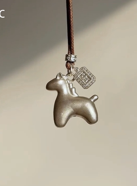 复古银色磨砂福牌小马项链女新长版独特气质百搭本命年毛衣链配饰