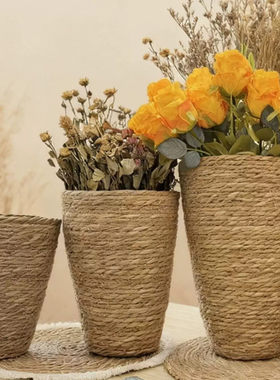 稻谷穗仿真编织花瓶干花花瓶手工草编天然复古玫瑰毯北欧秋季瓶插