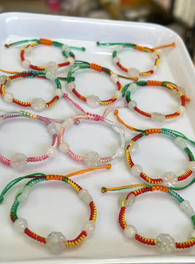 DIY百事无忌新生婴儿童宝宝初生儿红绳手链纯银七彩线八卦葫芦999