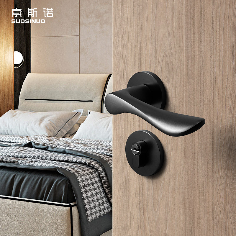 美式黑色静音门锁室内卧室门把手卫生间门锁实木门分体锁具三件套