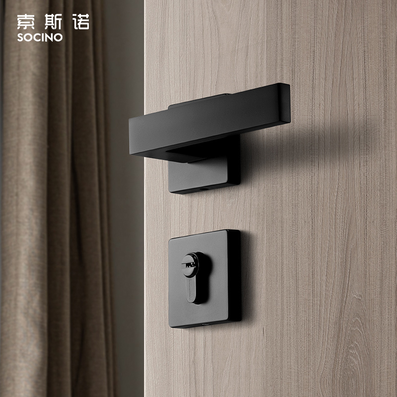 卧室黑色门锁北欧简约静音分体锁