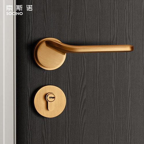 门锁卧室静音锁北欧黄古铜分体锁
