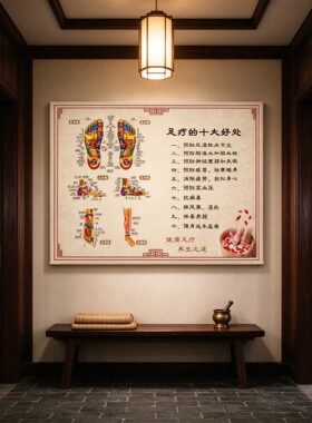 足疗店养生馆海报足疗十大好处宣传广告足疗按摩穴位图墙面贴画图