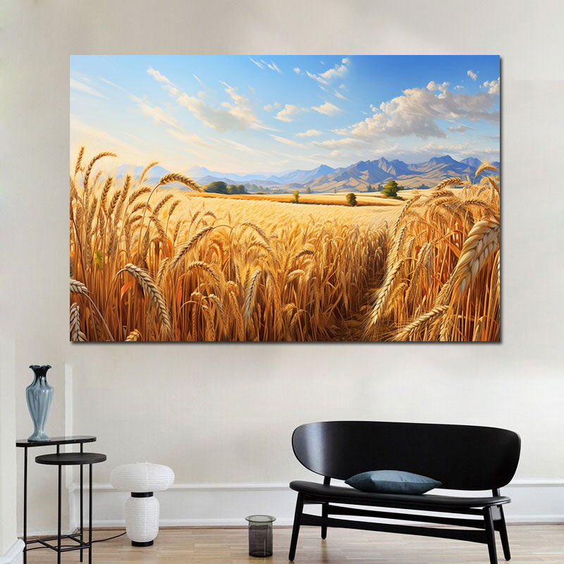 金色秋收图硕果累累大丰收五谷丰登贴画秋天麦田麦穗景色麦子壁画