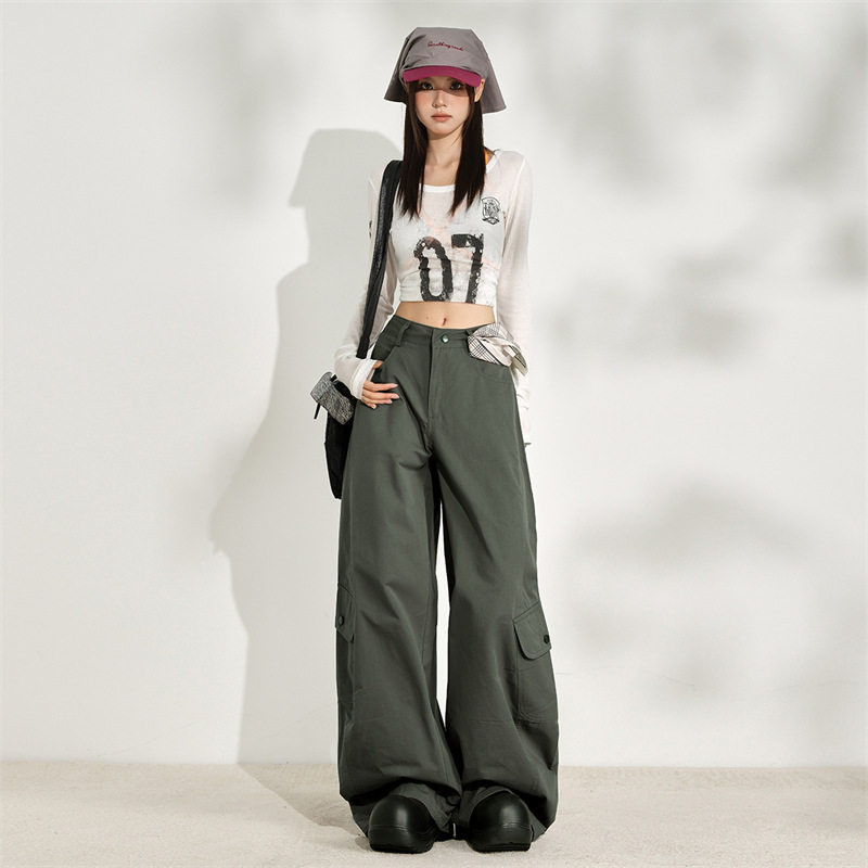 萝卜大叔100%棉美式工装裤女春秋2026多口袋高腰阔腿弯刀牛仔裤子,女装/女士精品,牛仔裤,淘宝优惠券,粉丝福利购,淘宝优惠卷