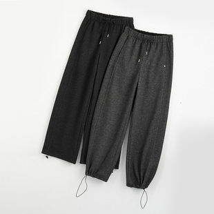 抖音爆款青花瓷加绒束脚卫裤女冬季2025新款高腰休闲直筒阔腿裤子