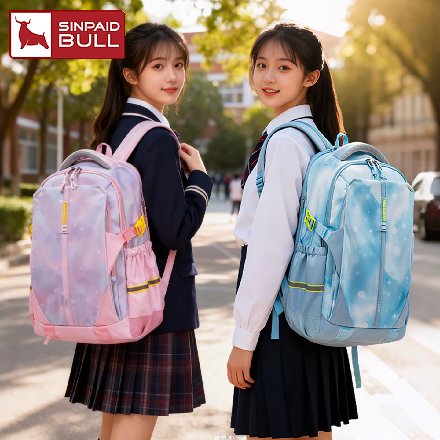申派牛标扩容书包初中学生女款大容量护脊减负超轻便高中生背包男