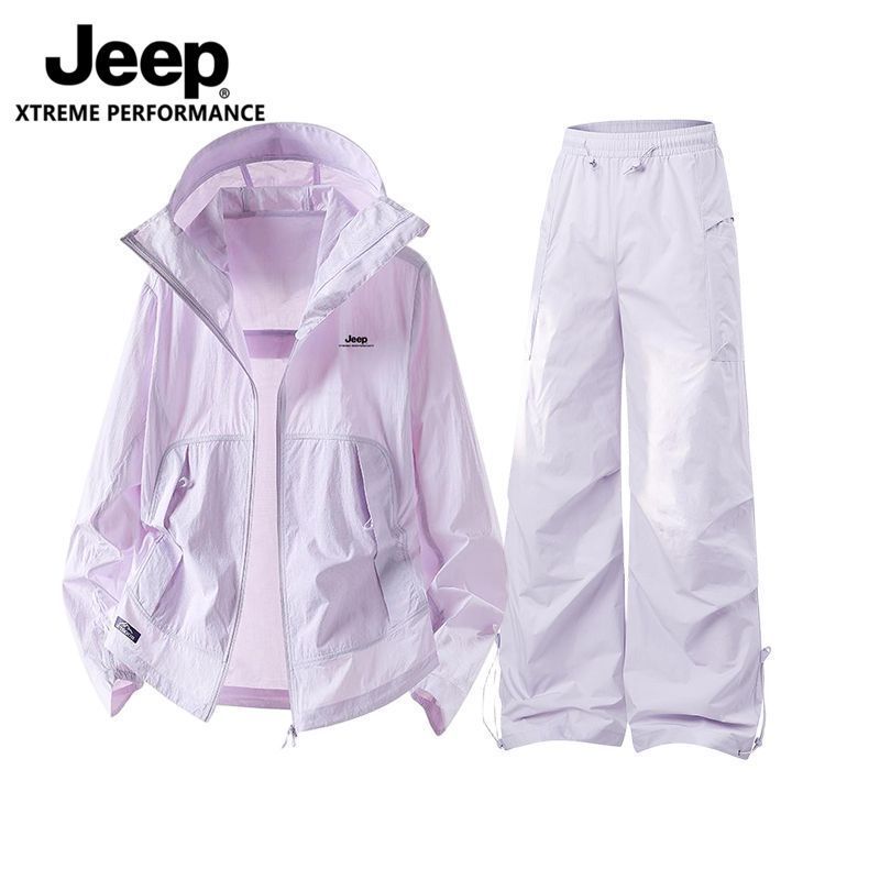 JEEP夏季防晒衣套装男女情侣轻薄冲锋防紫外线休闲防晒套装两件套