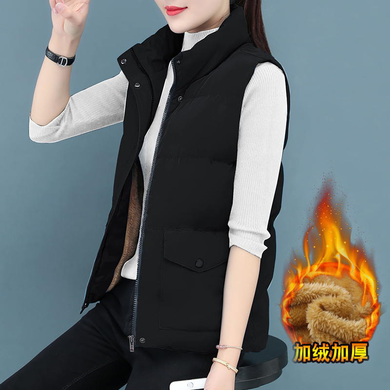 马甲女士秋冬短款2022年新款羽绒棉服春季加绒背心羊羔绒马夹外套