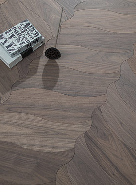 蓝琪佳尔黑胡桃橡木异形拼花大树叶地板实木多层全桦基材地暖地板