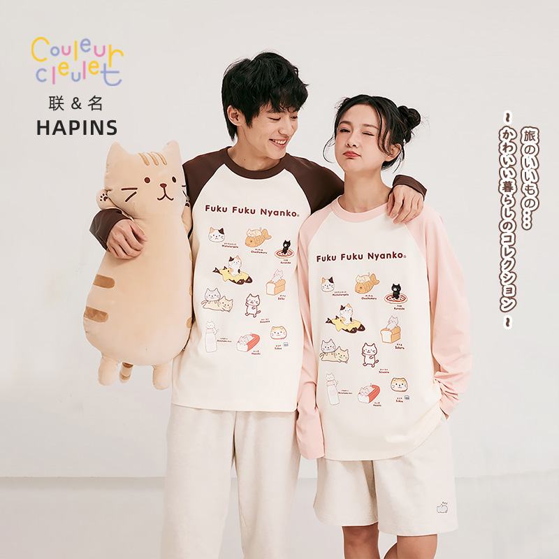 联名Hapins圆领卫衣女2024春装新品cityboy日系卫衣卡通猫咪印花