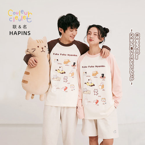 联名Hapins圆领卫衣女2024春装新品cityboy日系卫衣卡通猫咪印花
