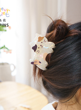 联名日本HAPiNS三花猫鲨鱼夹发量少半扎发发夹后脑勺头发夹子头饰