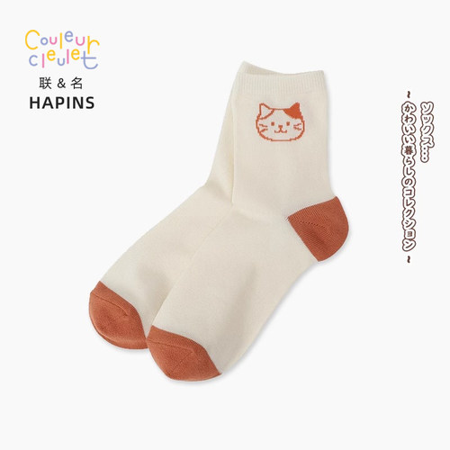 联名HAPiNS可爱猫咪中筒袜透气卡通春夏季外穿可爱治愈夏季三花猫