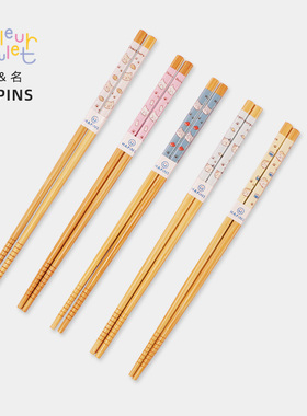 联名HAPiNS猫咪竹筷竹木竹筷子 家用火锅筷子5双装无漆无蜡耐高温