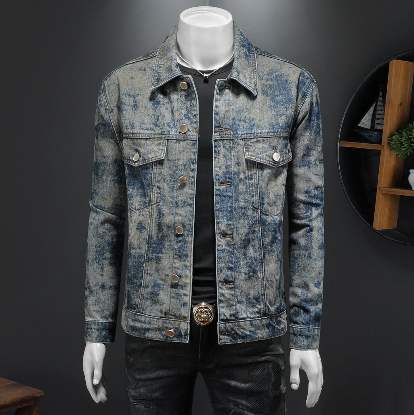 春季新款激光复古斑驳纹理做旧痞帅水洗牛仔夹克男D218-1337-P170，男装夹克，电商D218