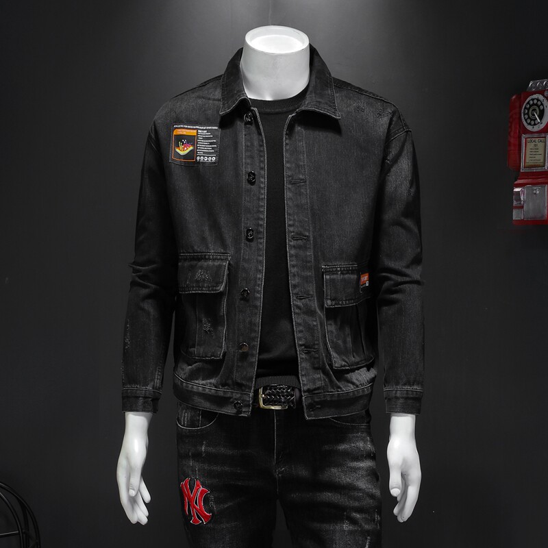 2021春款贴标牛仔夹克外套翻领松牛仔衣男QT5031-C77-P130图片