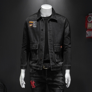 2021春款贴标牛仔夹克外套翻领松牛仔衣男QT5031-C77-P130图片