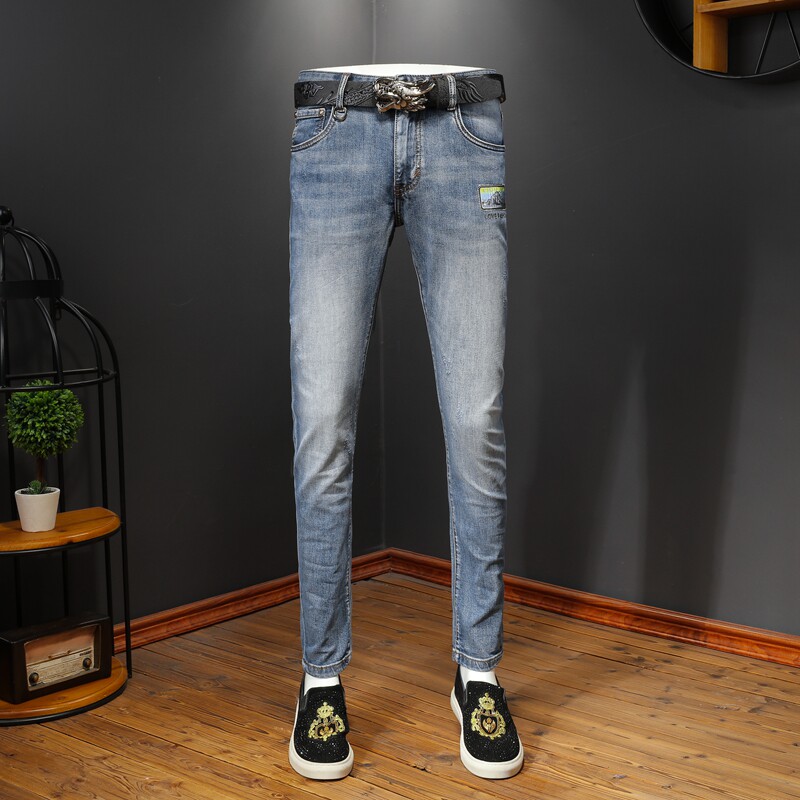 2021新款水洗潮牌烫印弹力牛仔裤男微跨小脚裤QT5031-88167-P95,男装牛仔裤,电商D218