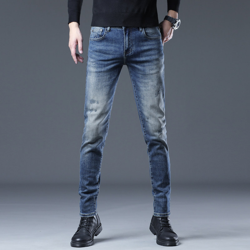 四季款水洗潮牌时尚压花设计修身小脚休闲牛仔裤男D218-6603-P85，男装牛仔裤，电商D218