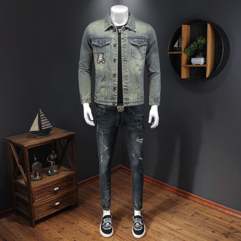 秋冬水洗潮款机车风刺绣设计牛仔衣男夹克外套D218-JK532-P205,男装夹克,电商D218