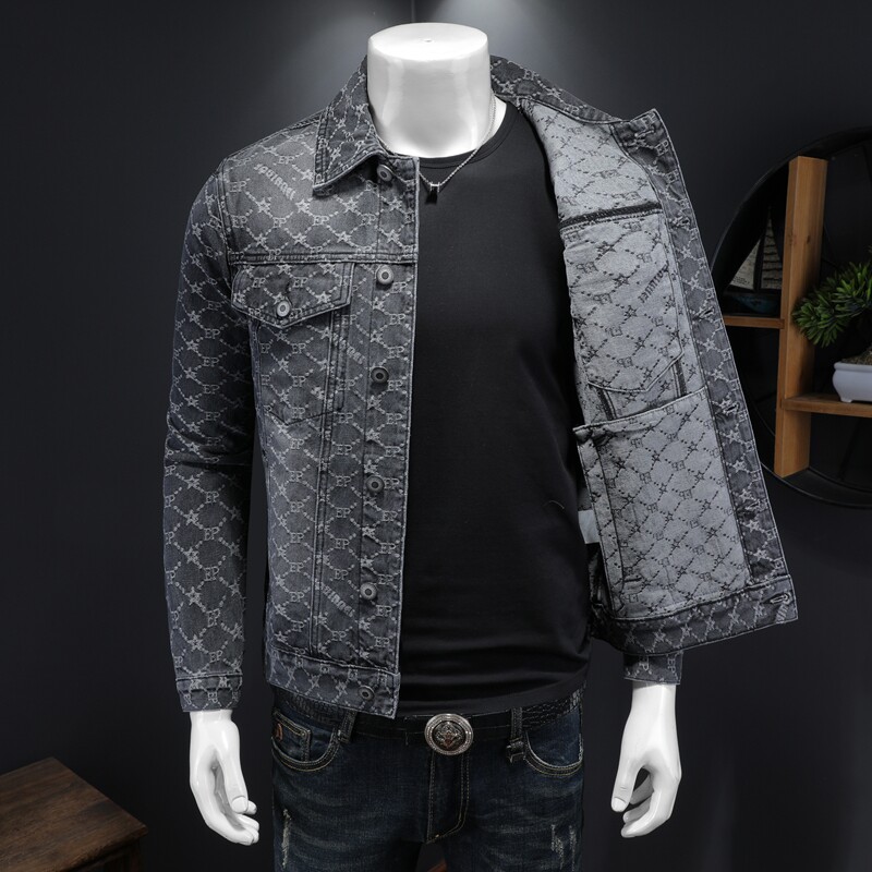 春秋潮款水洗提花设计翻领牛仔夹克男休闲外套D218-1087-P160,男装夹克,电商D218