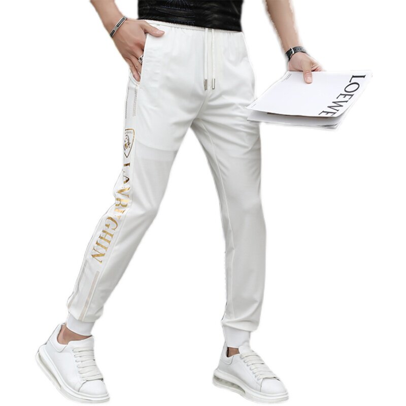 2021夏季薄款字母烫印潮牌休闲裤男修身束脚裤QT5031-9606-P90,男装休闲裤,电商D218