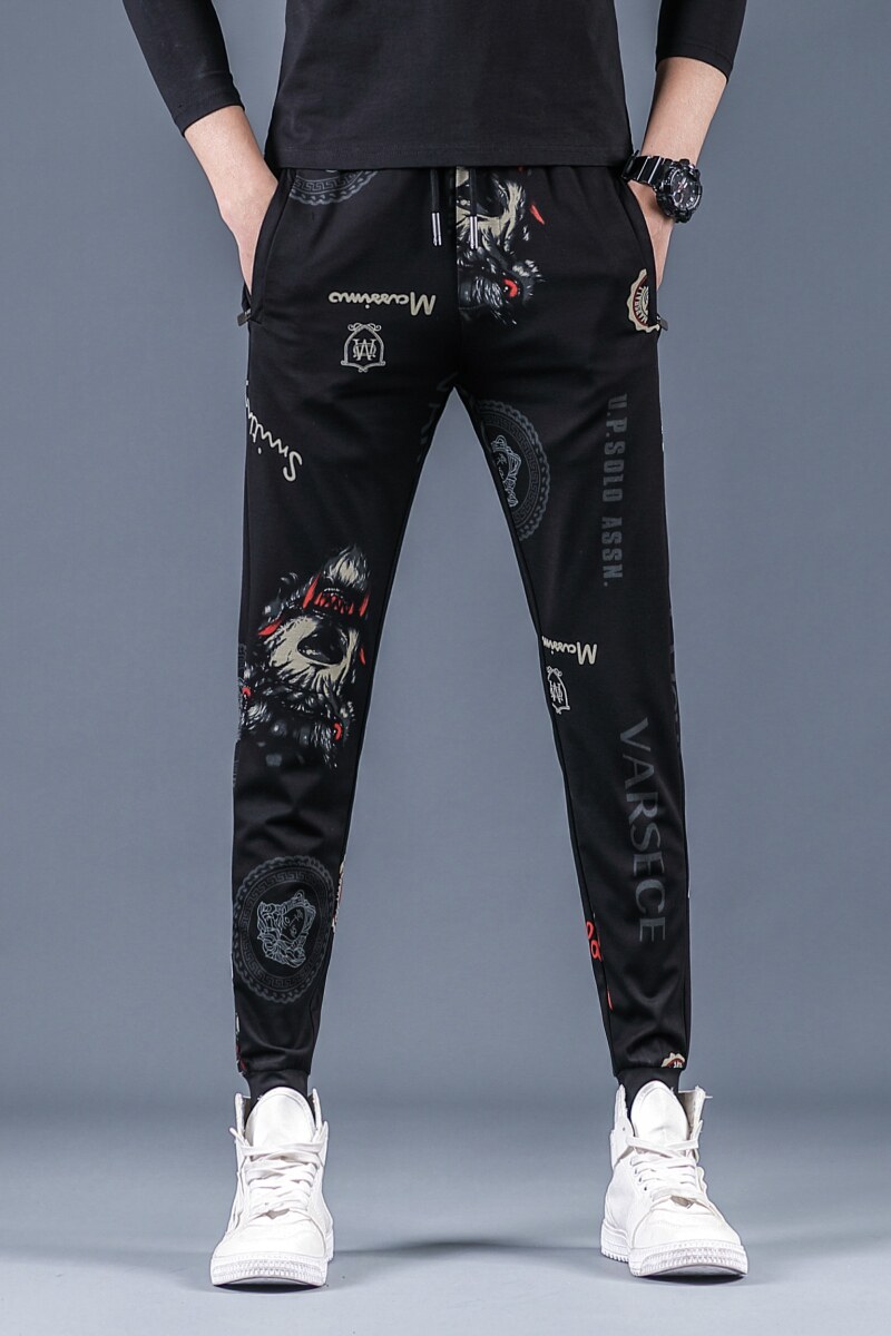 2021春夏款潮牌印花休闲裤男韩版修身束脚裤QT5031-2093-P95,男装休闲裤,电商D218
