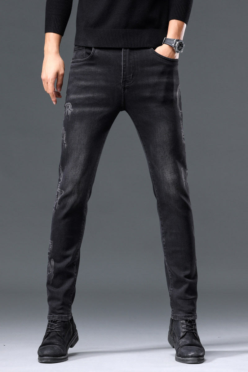 秋冬水洗潮牌时尚印花设计修身小脚牛仔裤男D218-9886-P115,男装牛仔裤,电商D218