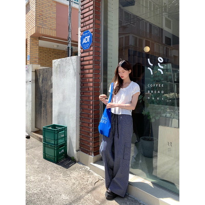 WHYSTUDIO 日系黑灰撞色格纹工装长裤直筒阔腿时髦松弛百搭休闲裤