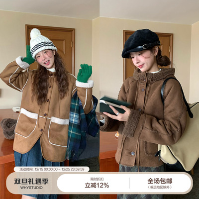 WHYSTUDIO 两面穿羊羔毛麂皮绒加厚保暖御寒连帽外套