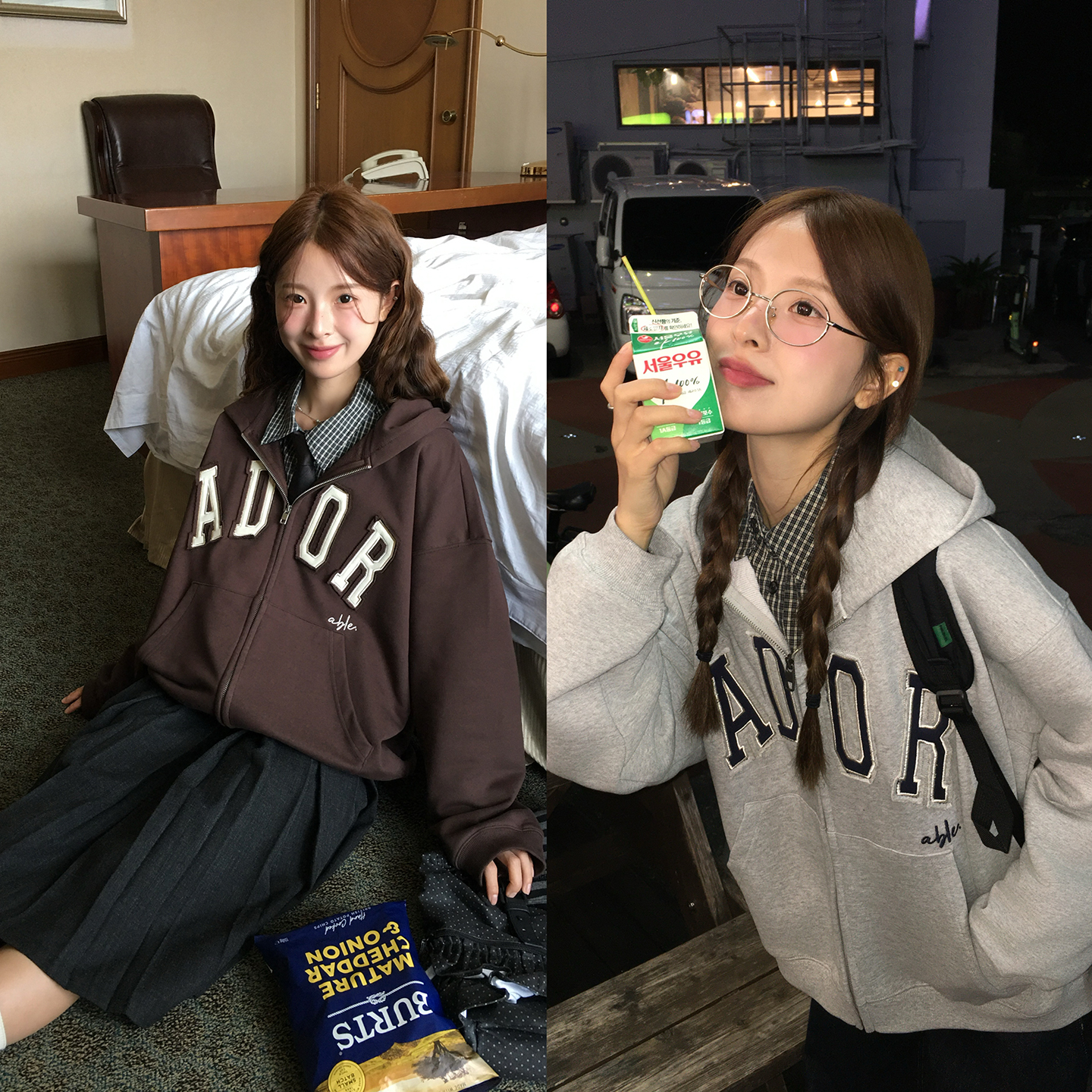 WHYSTUDIO 韩系学院复古字母刺绣加绒加厚秋冬保暖连帽卫衣外套女