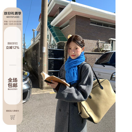 WHYSTUDIO 时髦重磅绵羊毛双面呢长款翻领合身版型毛呢外套大衣