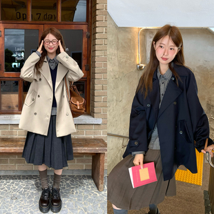 双排扣风衣斗篷外套秋冬新款 WHYSTUDIO 2way领型韩系设计感中长款