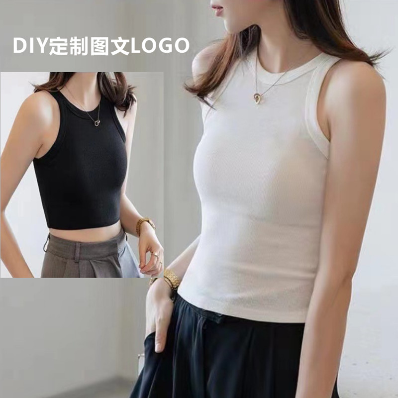 短款黑色打底螺纹吊带背心女夏季内搭设计感外穿无袖上衣定制LOGO