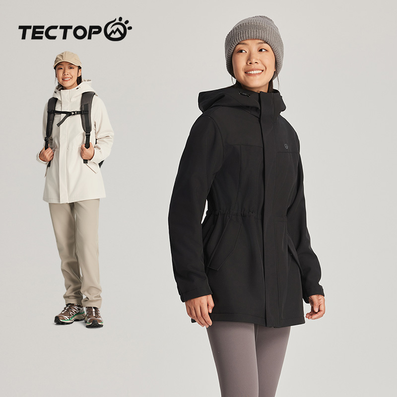TECTOP探拓户外女士软壳衣加绒远红外升温收腰显瘦防泼水弹力外套