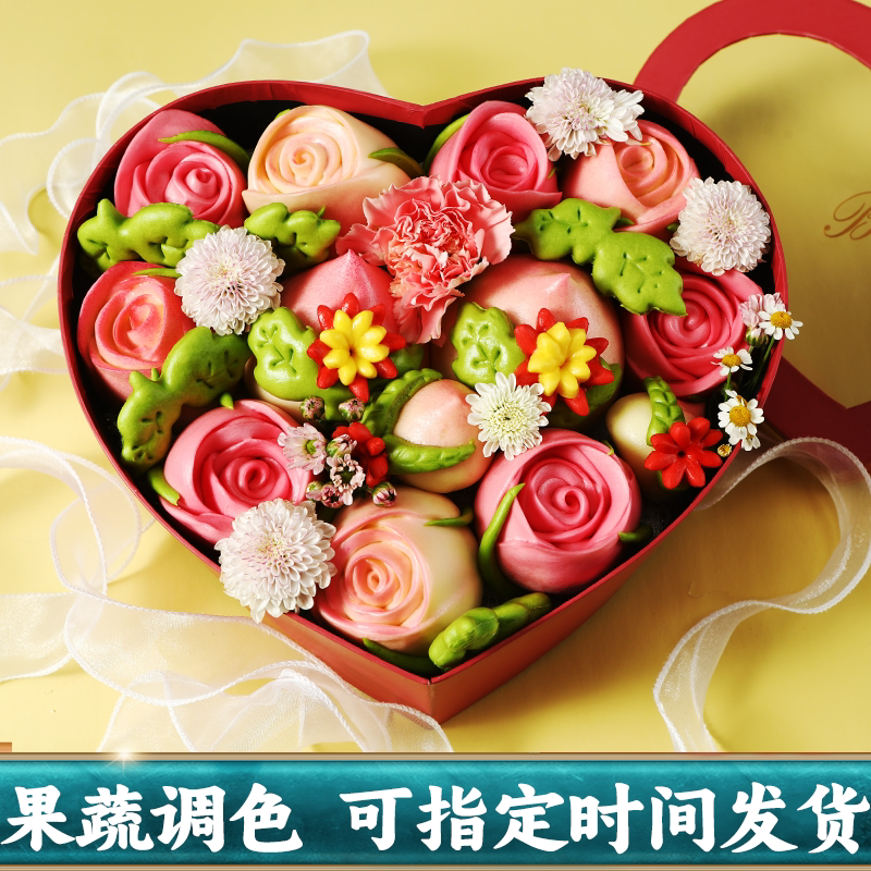 母亲节花饽饽花馍 山东花馍寿桃生日礼盒送妈妈  玫瑰花馒头花束图片
