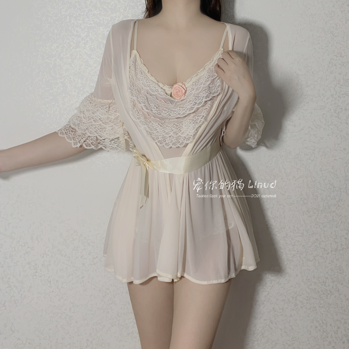 做你的猫透明纯欲法式蕾丝睡衣