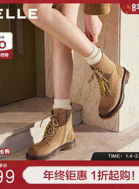 百丽复古绒面英伦风马丁靴子冬季新款女款牛津底休闲短靴BCX64DZ5
