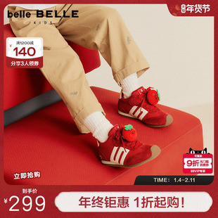 百丽跑道红色阿甘鞋新年加绒德训鞋女中童鞋休闲板鞋子13770A86