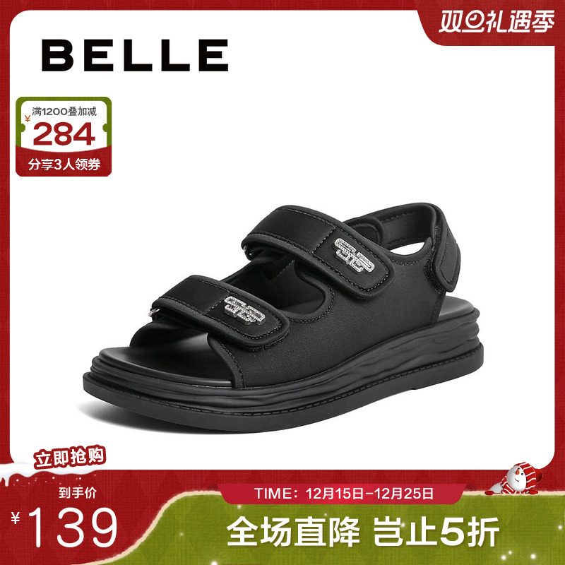 扣饰休闲沙滩凉鞋百丽