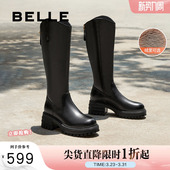 百丽厚底高长骑士靴冬季 加绒保暖真皮瘦瘦长筒靴子B8X1DDC4 新款