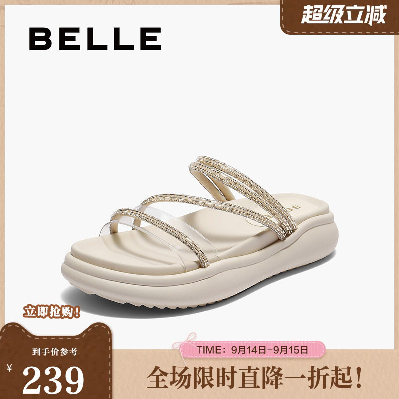 百丽女鞋水钻厚底凉拖鞋子夏季新款可外穿仙女沙滩休闲拖E3D1DBT5图片
