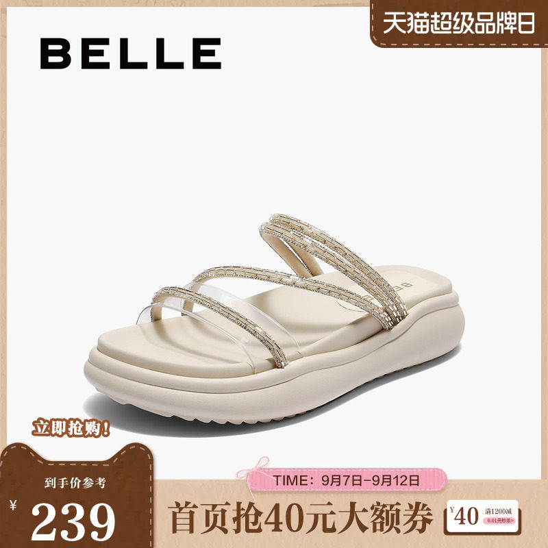 百丽女鞋水钻厚底凉拖鞋子夏季新款可外穿仙女沙滩休闲拖E3D1DBT5图片