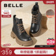 百丽女靴英伦风真皮马丁靴女冬季 新款 厚底加绒保暖短靴子B9T1DDD4