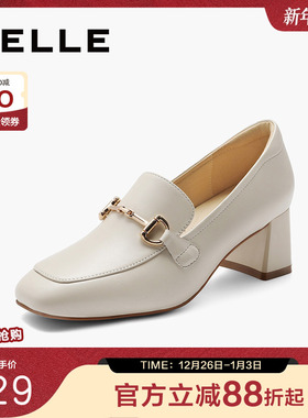 百丽女鞋子新款妈妈鞋上班穿不累脚深口单鞋高跟乐福鞋B1L1DAA4